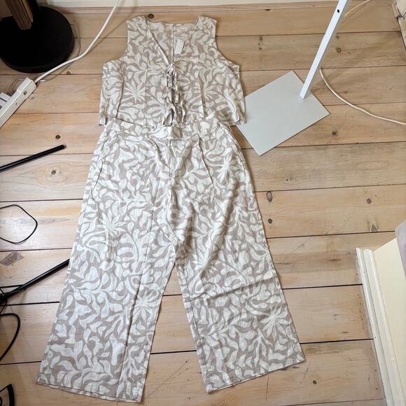 Loft Lou & Grey NWT Jungle Linen Cotton Wide Leg Crop Pant & Tie Front Tank XXL - Picture 3 of 15